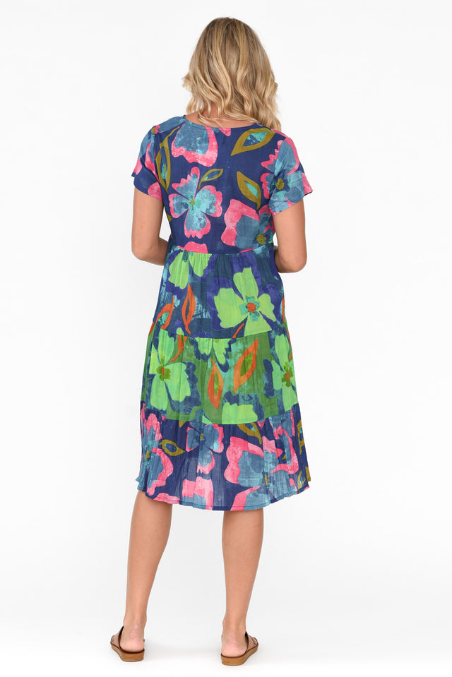 Lania Navy Flower Crinkle Cotton Dress