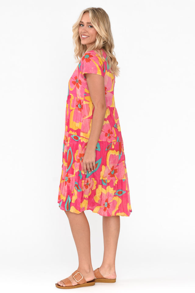 Lania Pink Flower Crinkle Cotton Dress