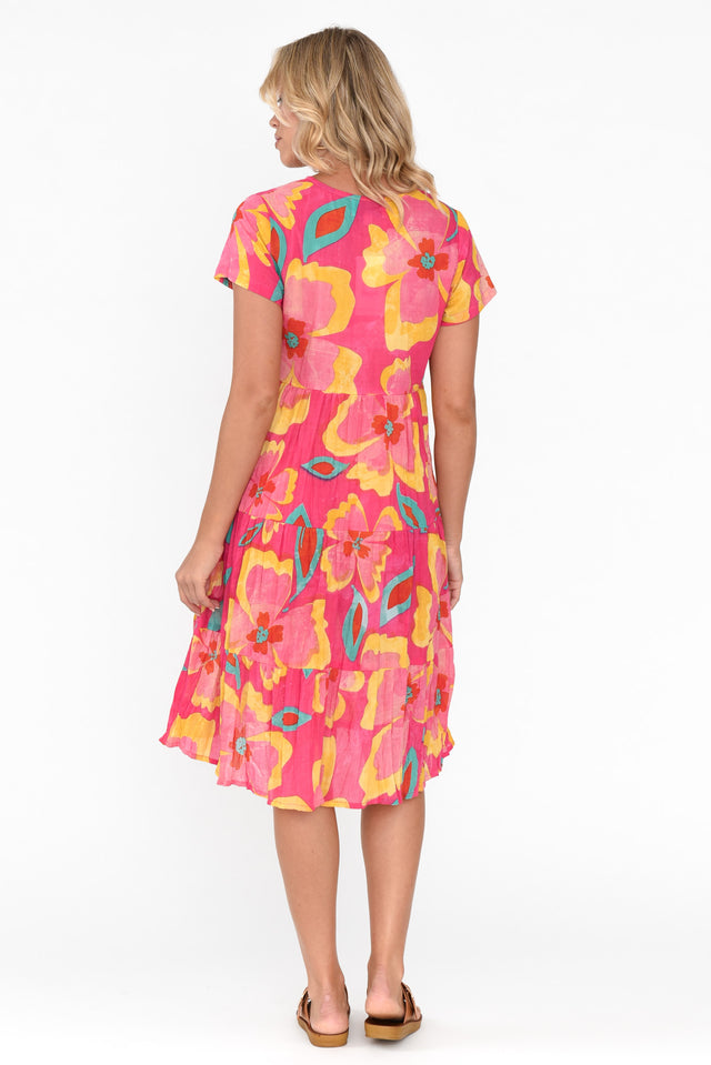 Lania Pink Flower Crinkle Cotton Dress