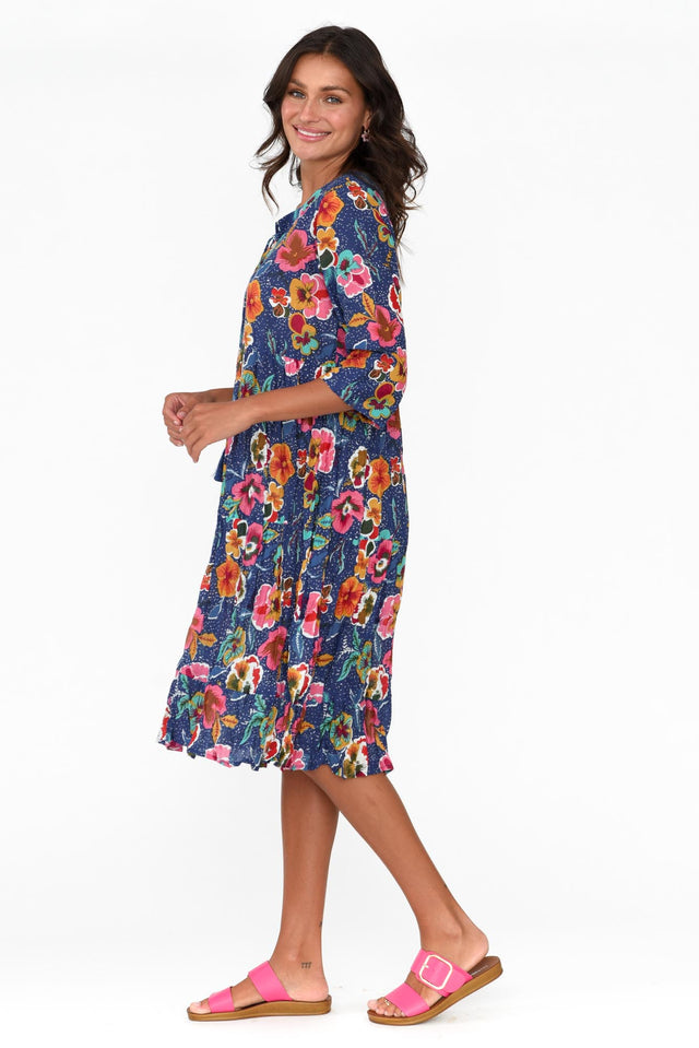 Layla Navy Blossom Crinkle Cotton Dress