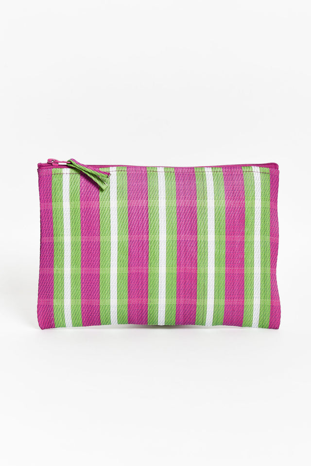 Leeca Magenta Stripe Zip Pouch