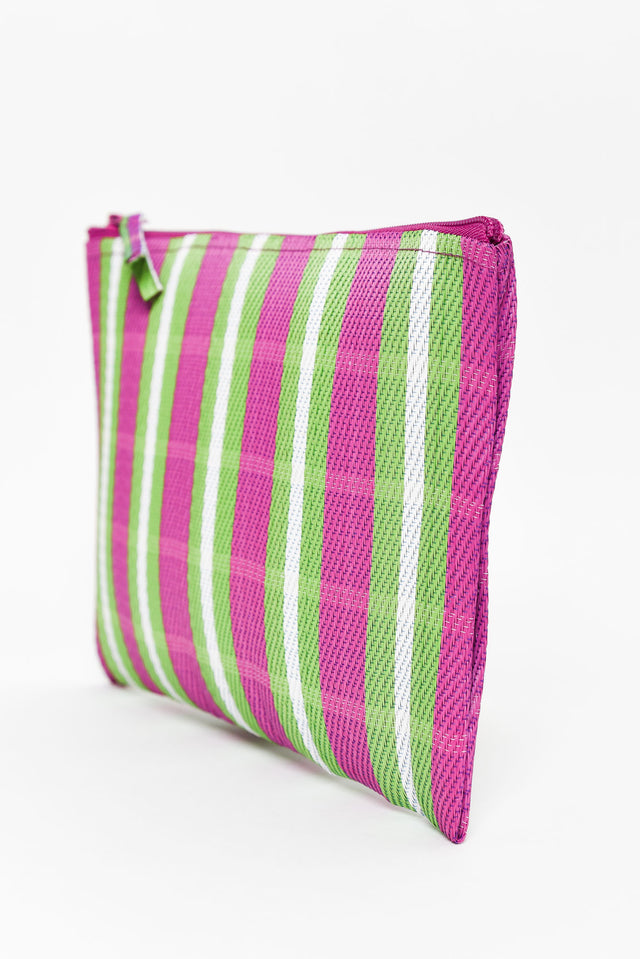 Leeca Magenta Stripe Zip Pouch