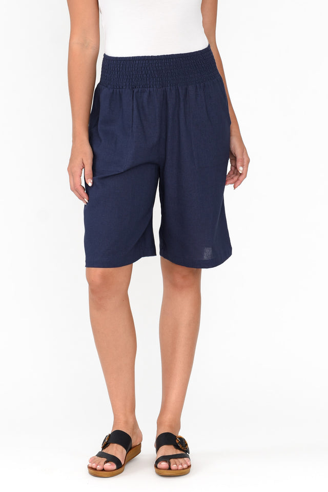 Lee Navy Linen Blend Bermuda Shorts