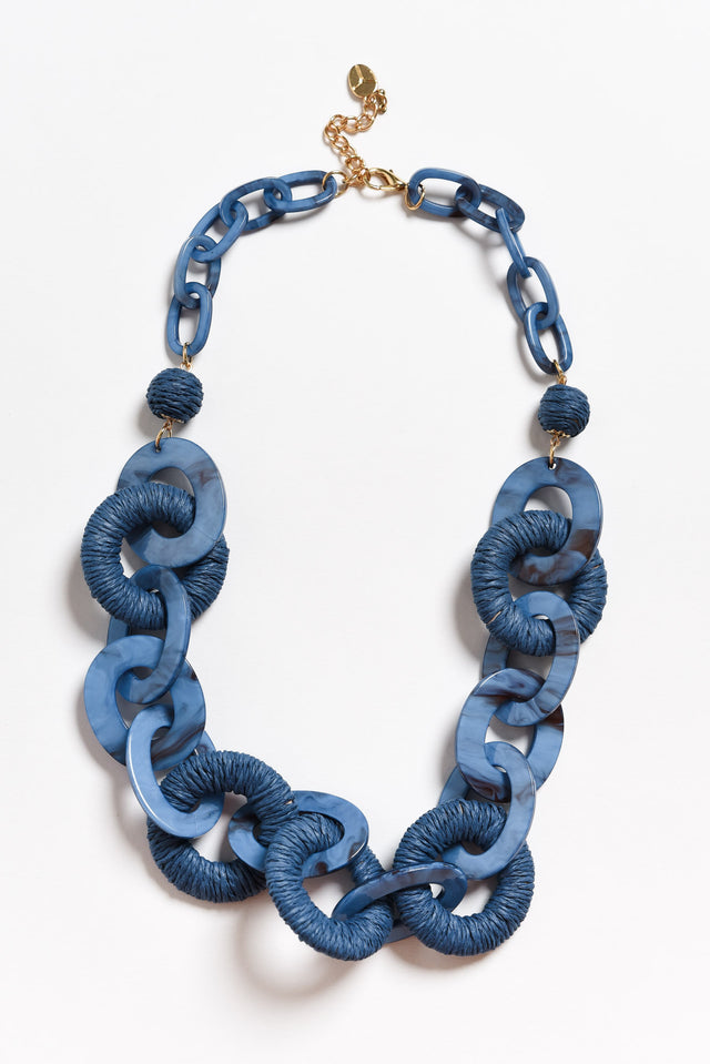 Lenni Blue Raffia Link Necklace