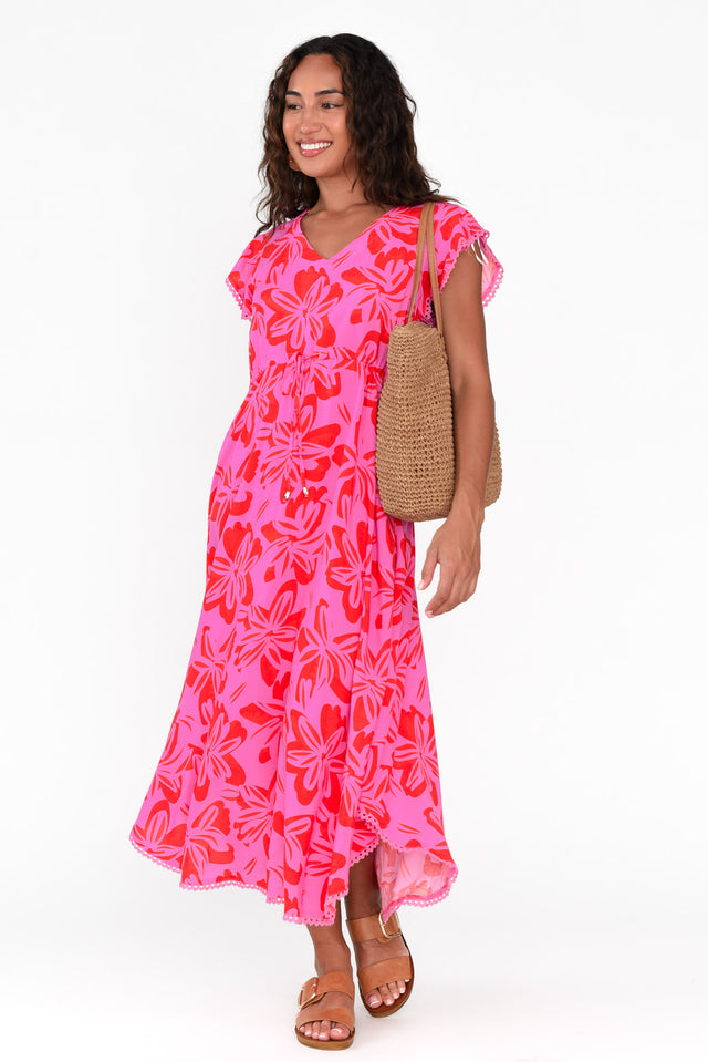 Libby Pink Frangipani Midi Dress