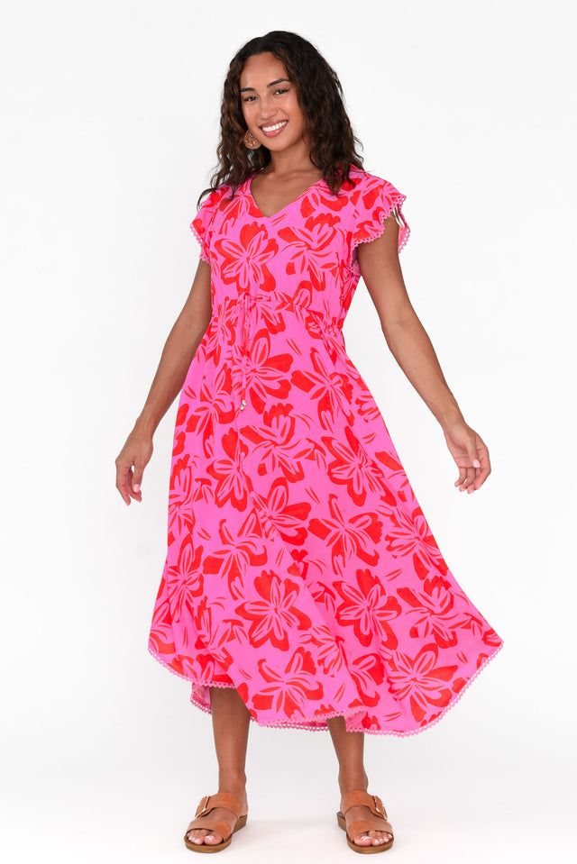 Libby Pink Frangipani Midi Dress