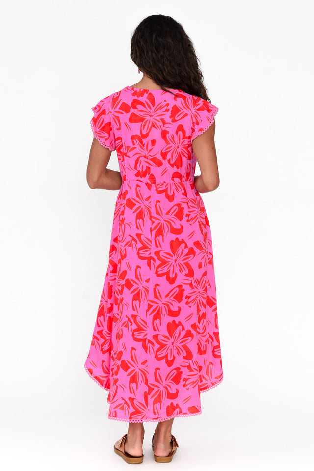 Libby Pink Frangipani Midi Dress