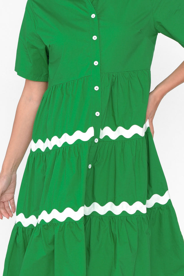 Lourdes Green Cotton Shirt Dress