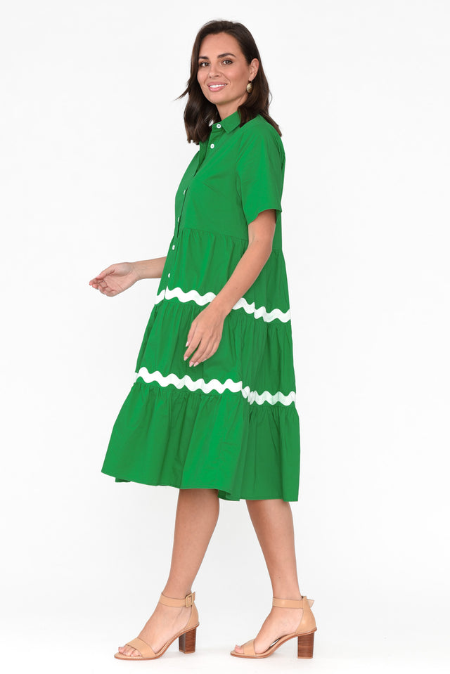 Lourdes Green Cotton Shirt Dress