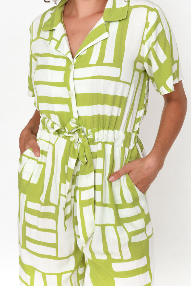 Malachi Green Abstract Shirt Jumpsuit