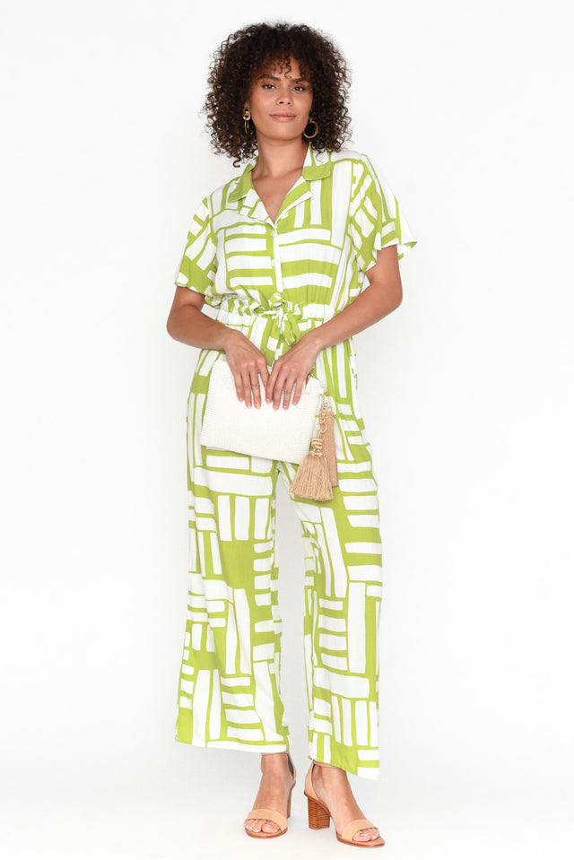 Malachi Green Abstract Shirt Jumpsuit