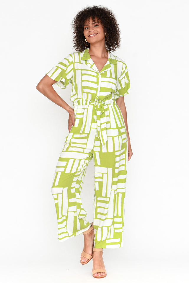 Malachi Green Abstract Shirt Jumpsuit