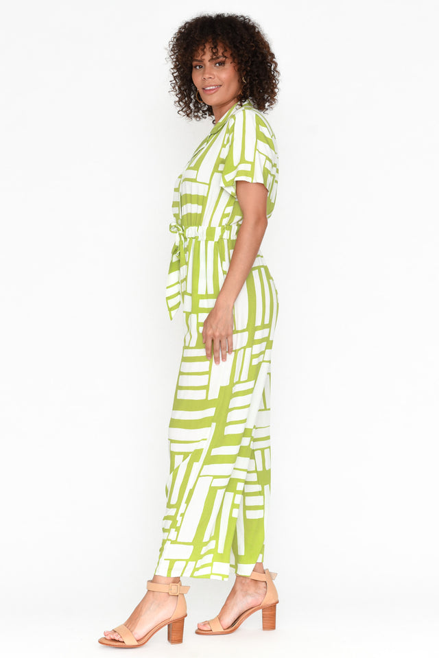 Malachi Green Abstract Shirt Jumpsuit