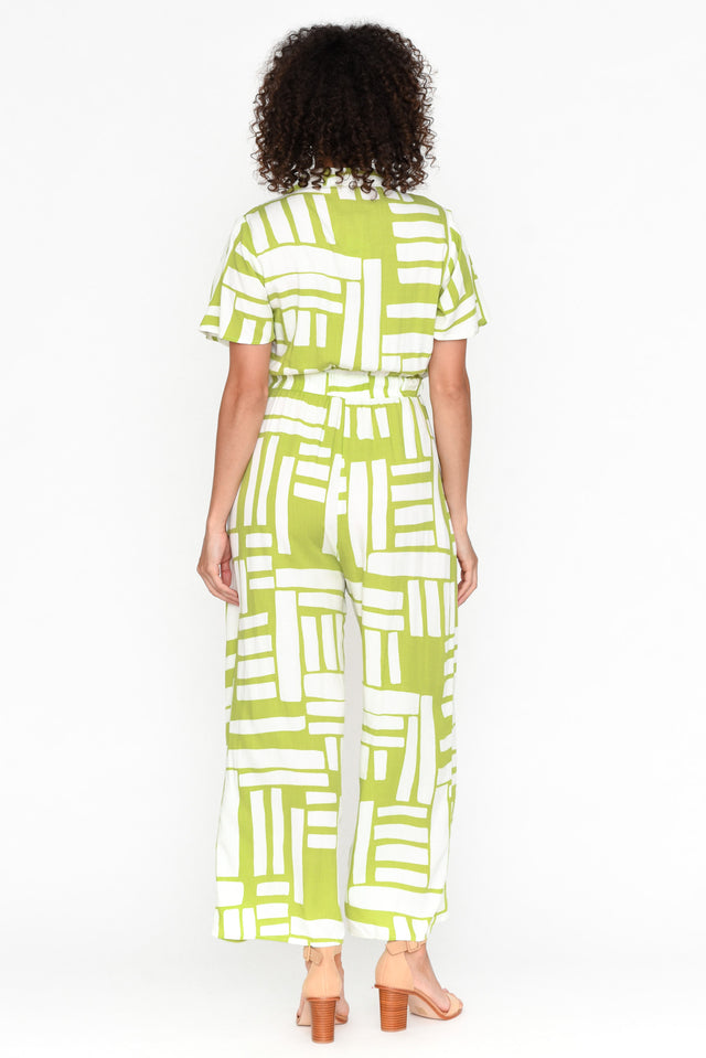 Malachi Green Abstract Shirt Jumpsuit