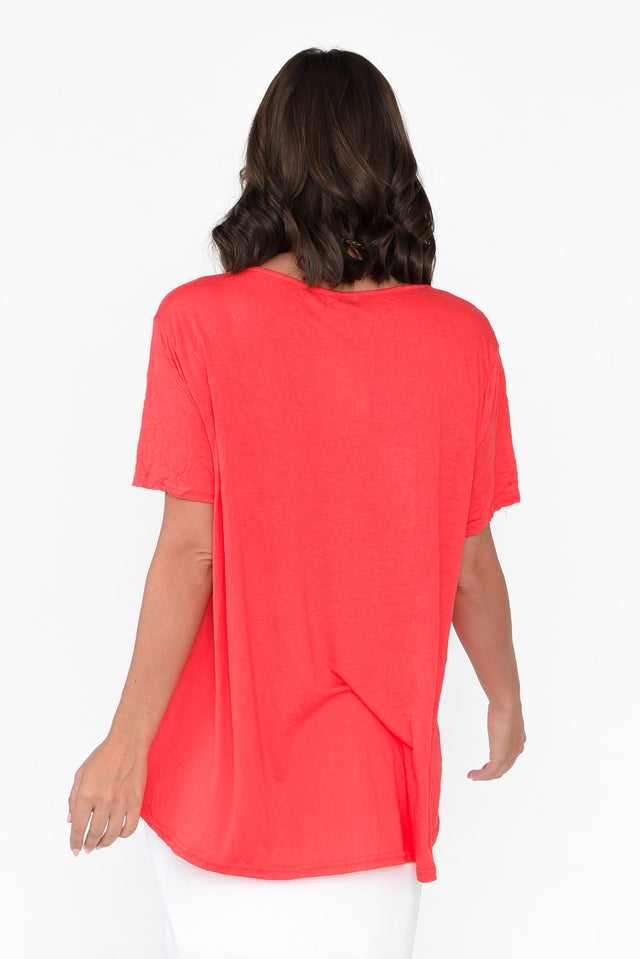 Marley Coral Crinkle Cotton Short Sleeve Top