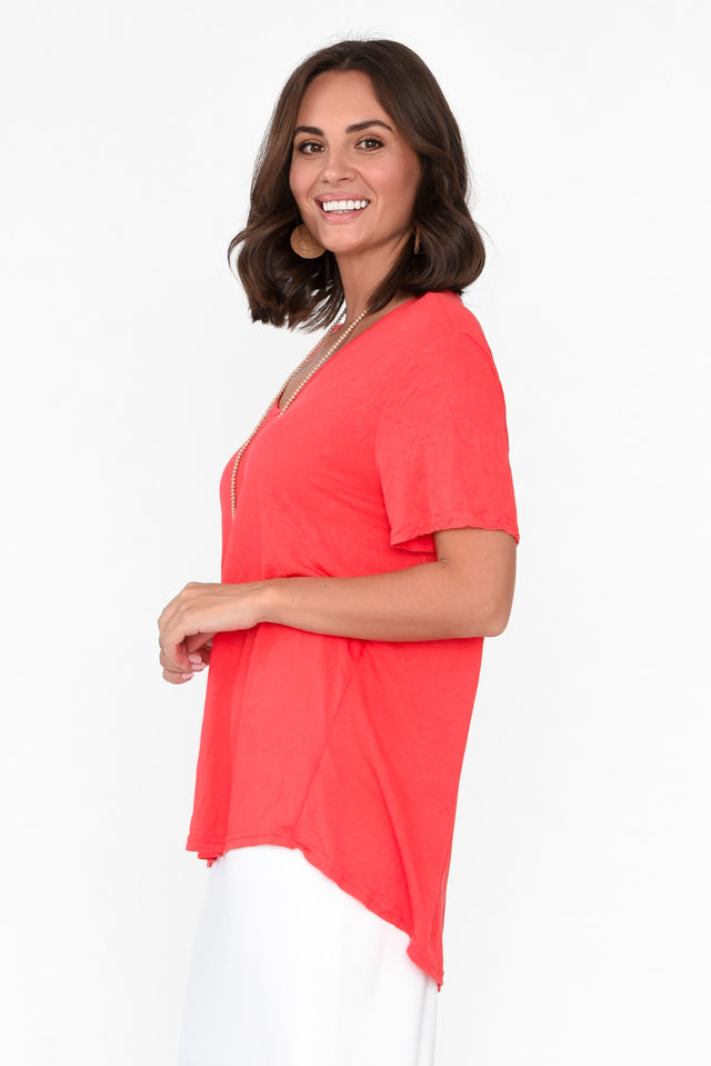 Marley Coral Crinkle Cotton Short Sleeve Top