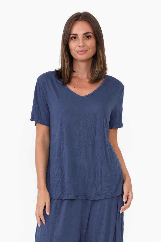 Marley Blue Crinkle Cotton Short Sleeve Top