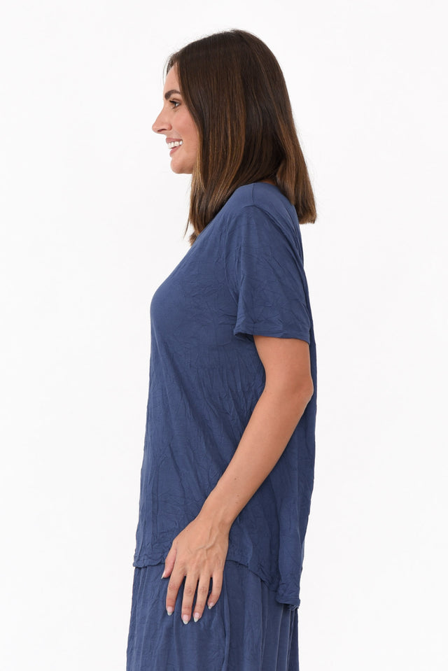 Marley Blue Crinkle Cotton Short Sleeve Top