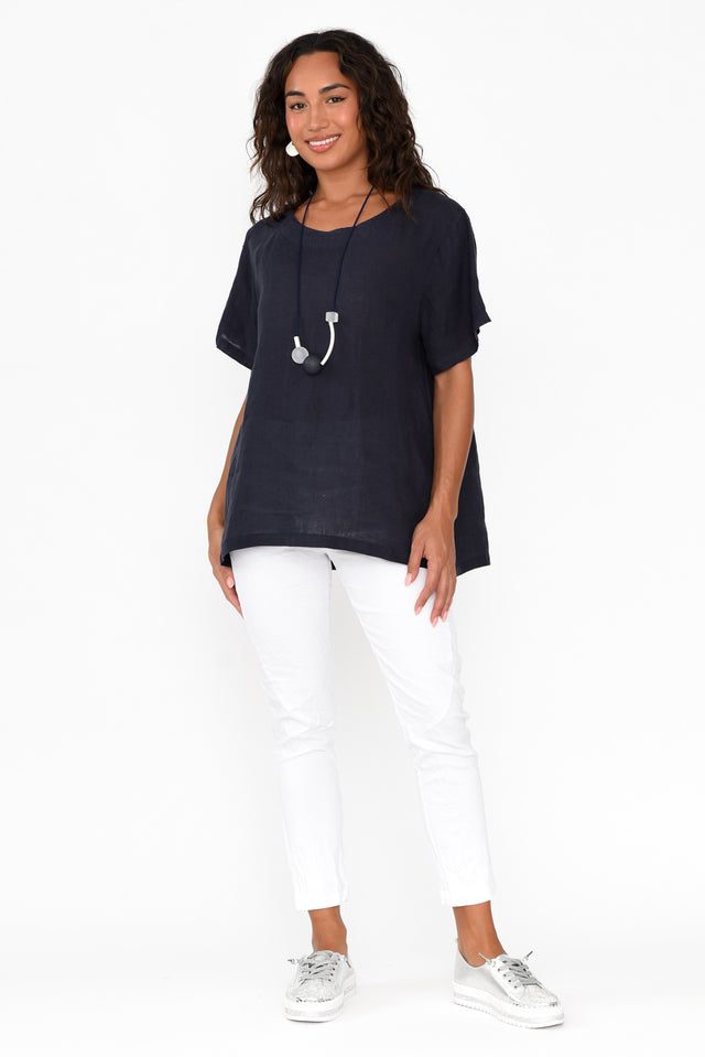 Micah Navy Linen Scoop Neck Top