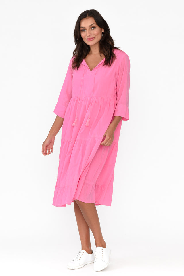 Milana Bright Pink Crinkle Cotton Dress