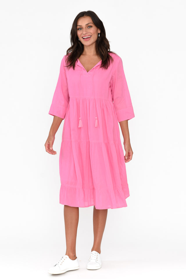 Milana Bright Pink Crinkle Cotton Dress