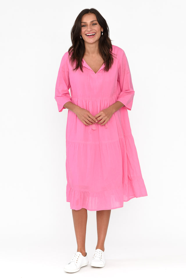 Milana Bright Pink Crinkle Cotton Dress