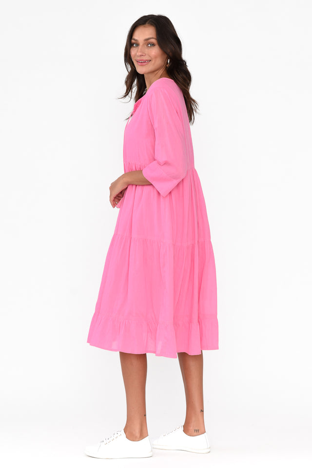 Milana Bright Pink Crinkle Cotton Dress