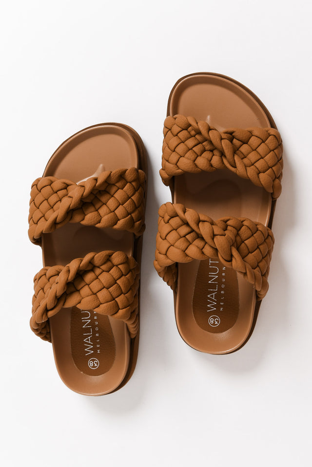 Mim Tan Leather Woven Slide