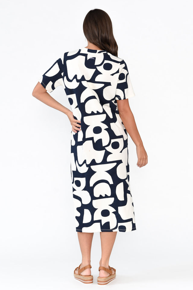 Miro Navy Abstract Cotton Tee Dress