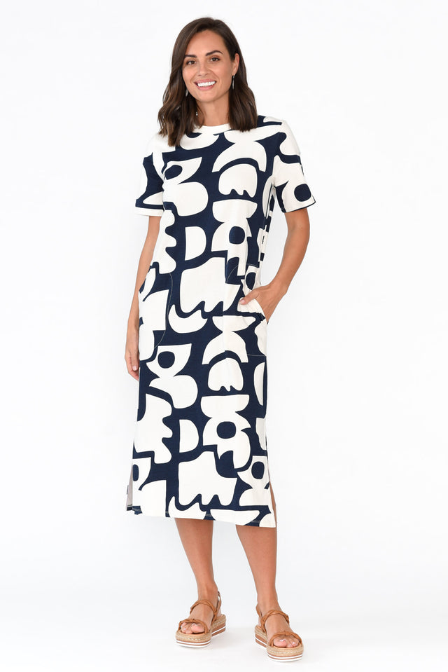 Miro Navy Abstract Cotton Tee Dress