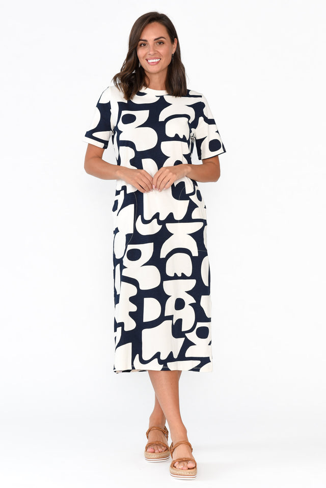 Miro Navy Abstract Cotton Tee Dress