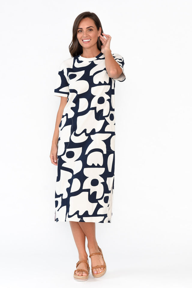 Miro Navy Abstract Cotton Tee Dress