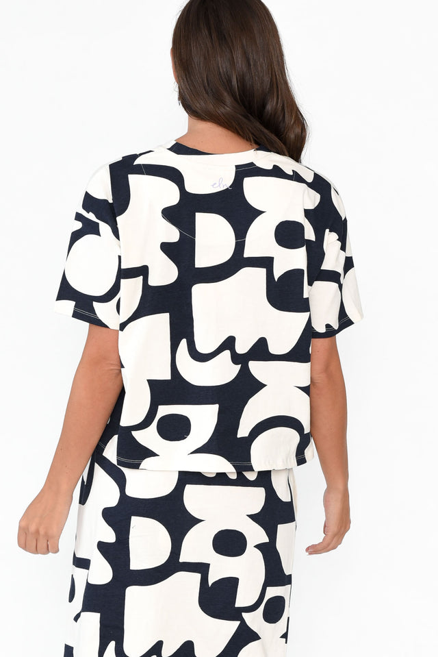 Miro Navy Abstract Cotton Top