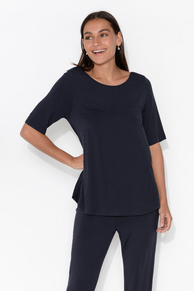 Navy Half Sleeve Micro Modal Top  