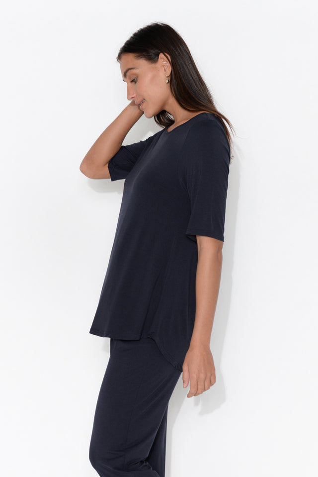 Navy Half Sleeve Micro Modal Top