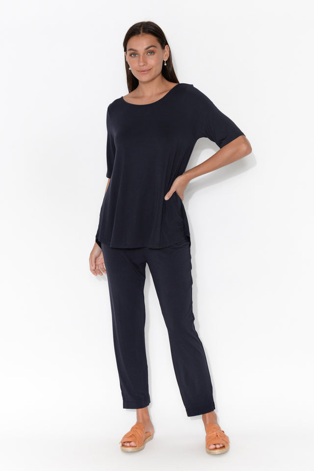 Navy Half Sleeve Micro Modal Top