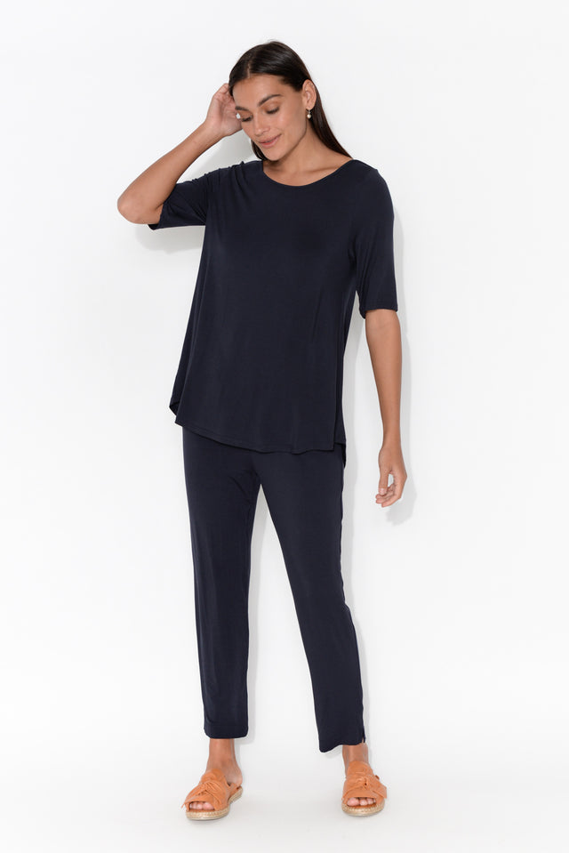 Navy Half Sleeve Micro Modal Top