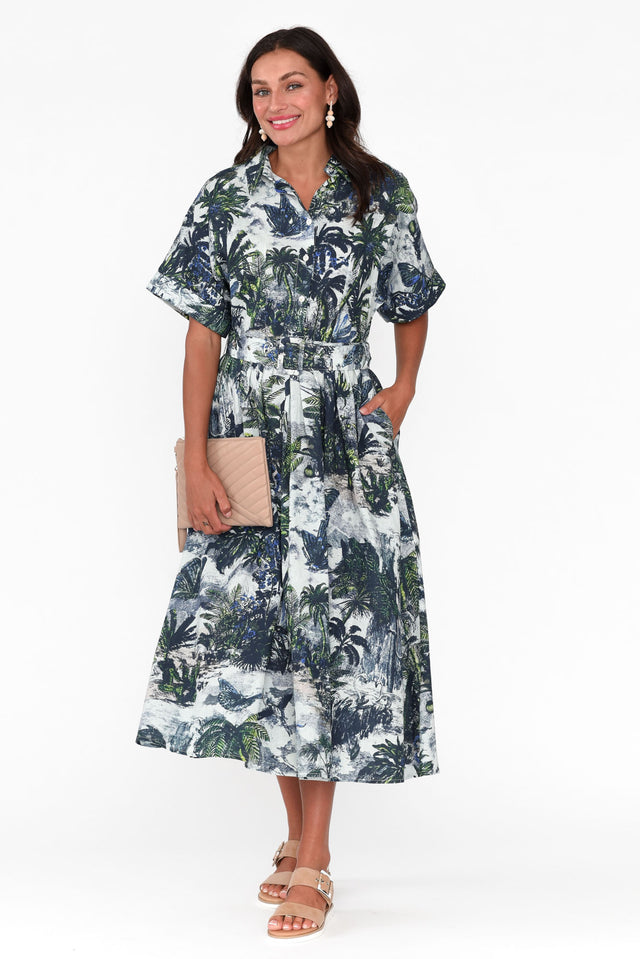 Normie Blue Tropical Belted Dress