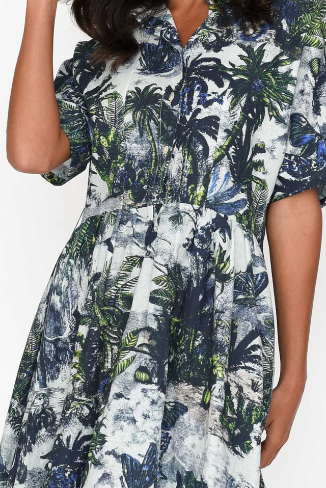 Normie Blue Tropical Belted Dress