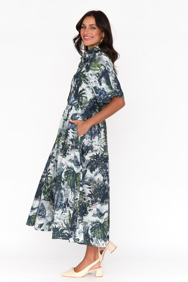 Normie Blue Tropical Belted Dress