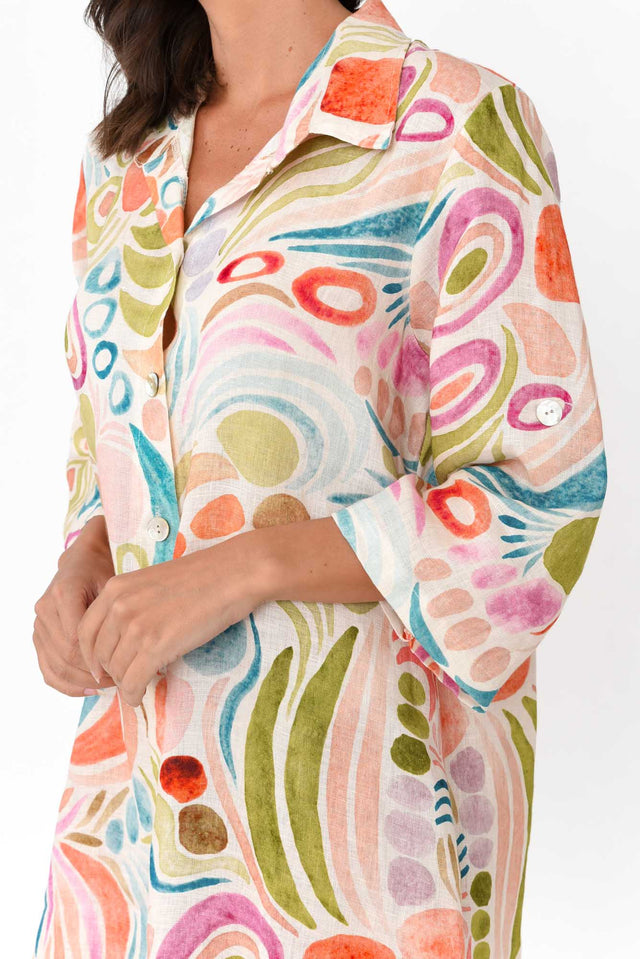 Noumea Green Abstract Linen Dress