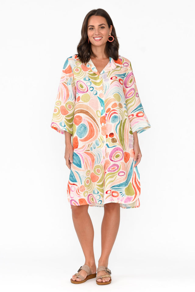 Noumea Green Abstract Linen Dress