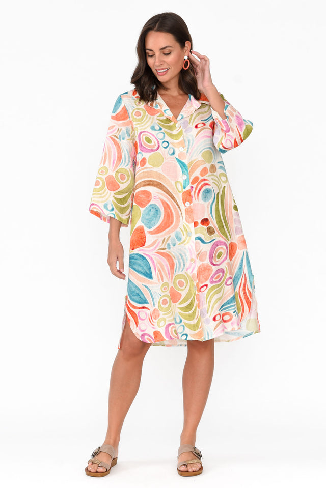 Noumea Green Abstract Linen Dress