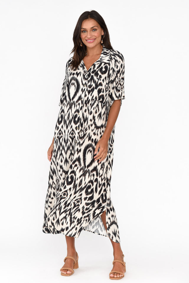 Paradise Brown Abstract Animal Shirt Dress