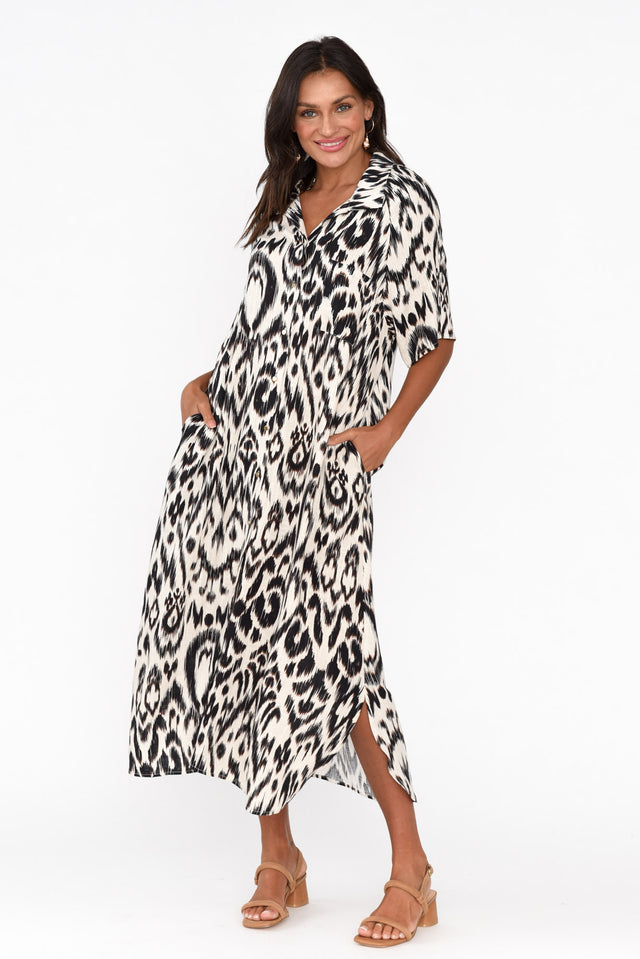 Paradise Brown Abstract Animal Shirt Dress