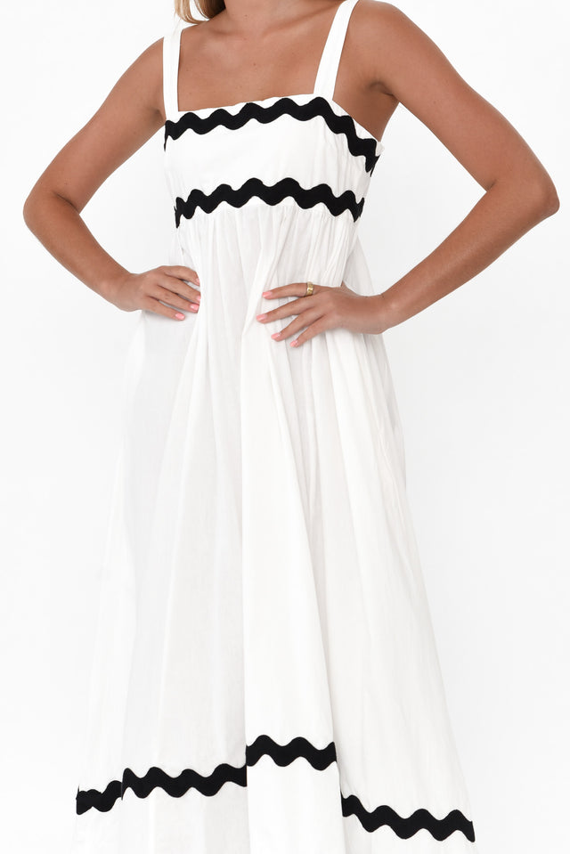 Perko White Trim Cotton Midi Dress