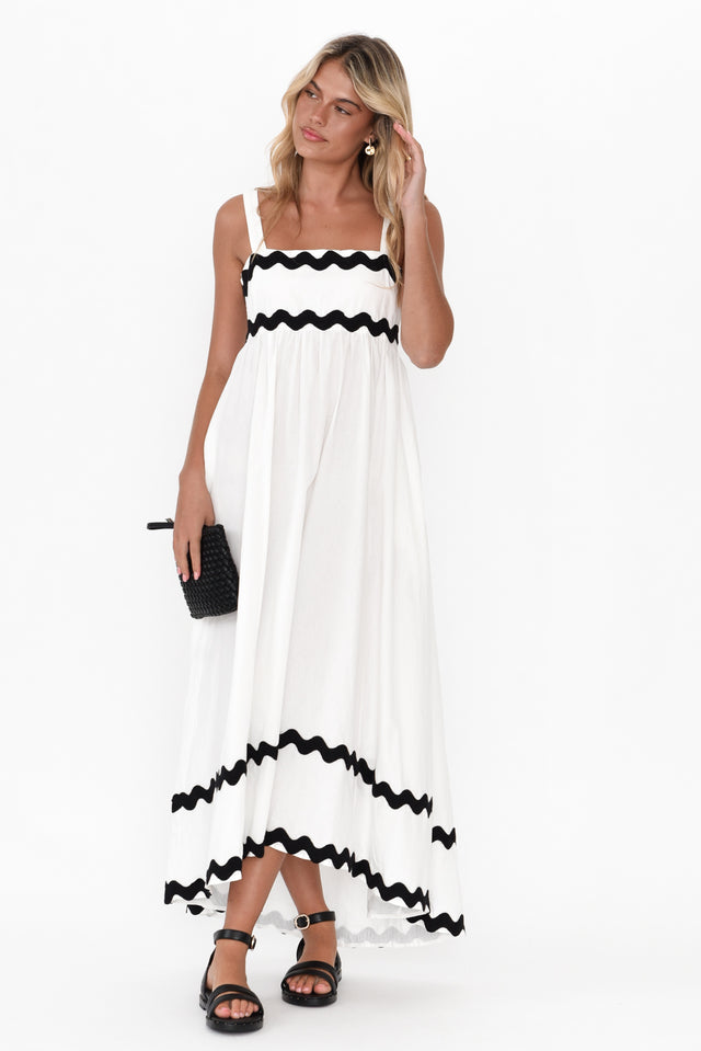 Perko White Trim Cotton Midi Dress