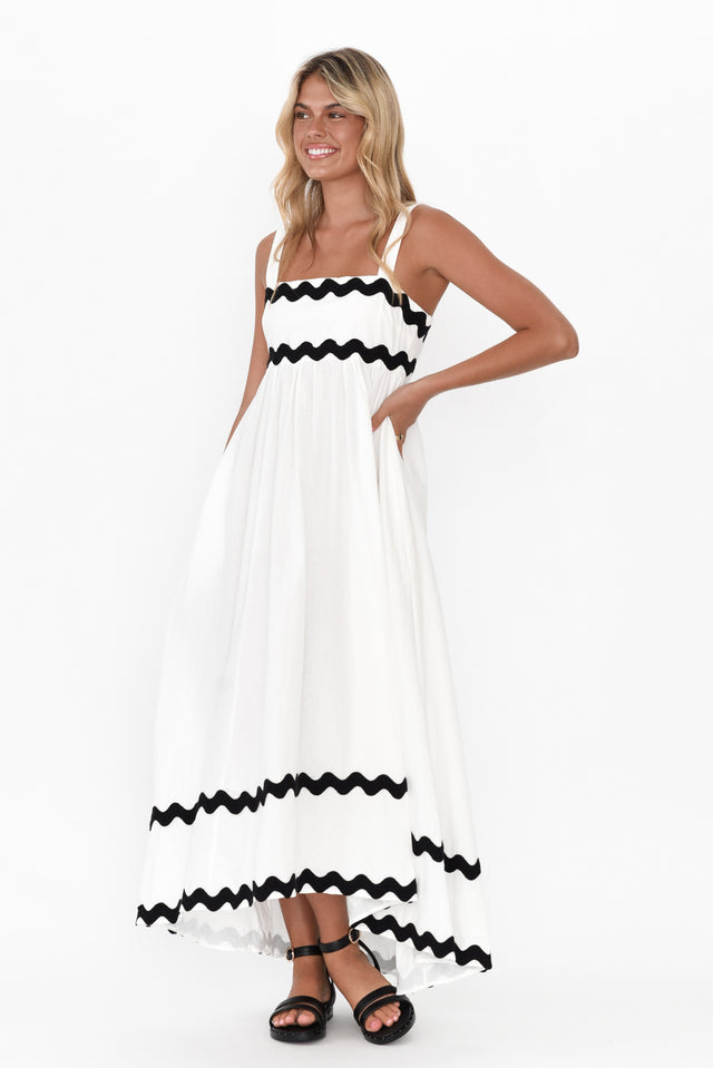 Perko White Trim Cotton Midi Dress