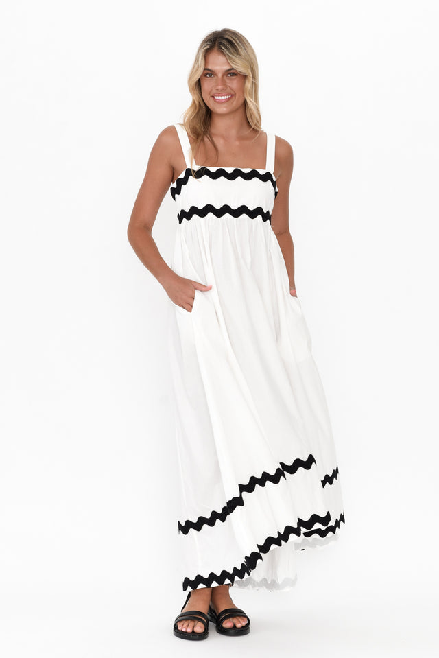 Perko White Trim Cotton Midi Dress