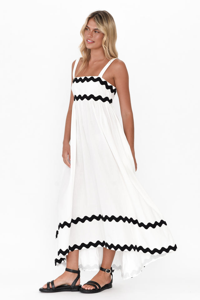 Perko White Trim Cotton Midi Dress